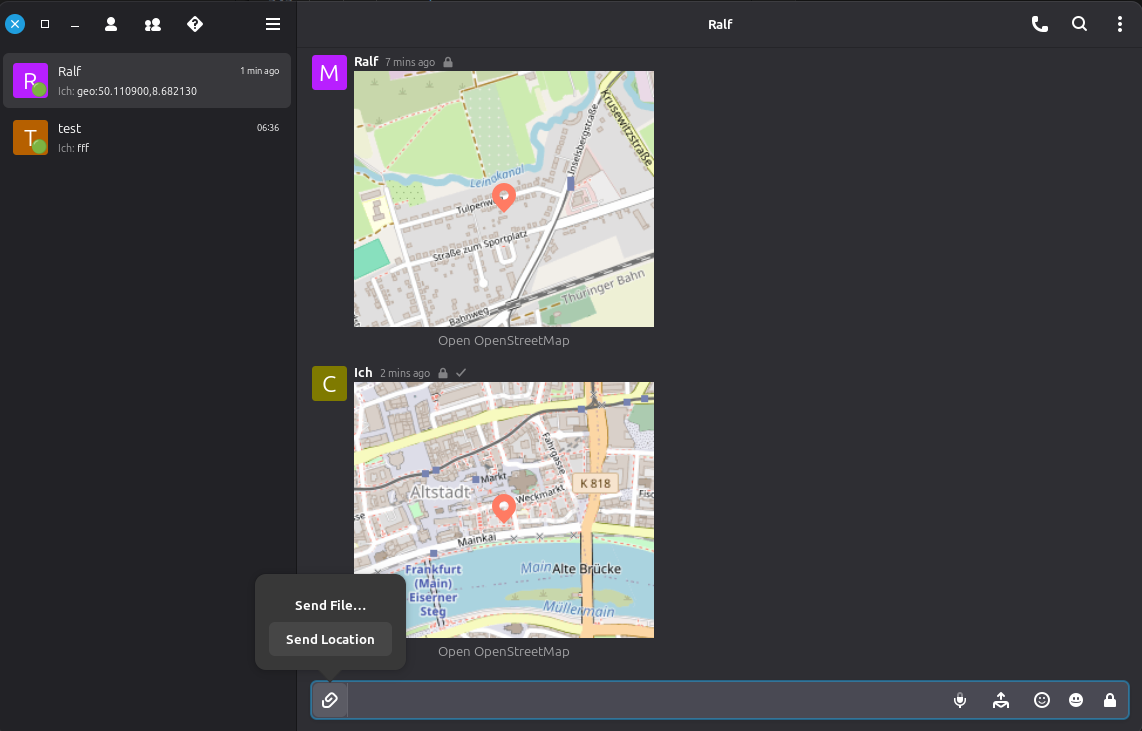 DinoX location sharing feature showing map preview and send location button
