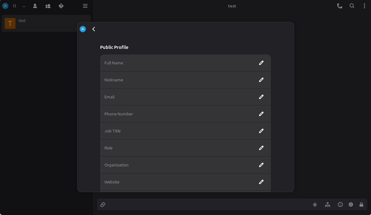 DinoX vCard4 profile view showing user details and avatar