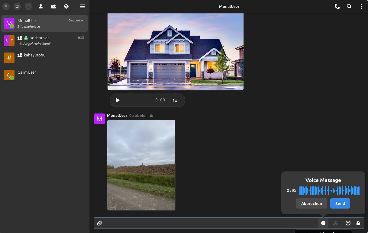 DinoX voice message feature showing audio waveform and playback controls